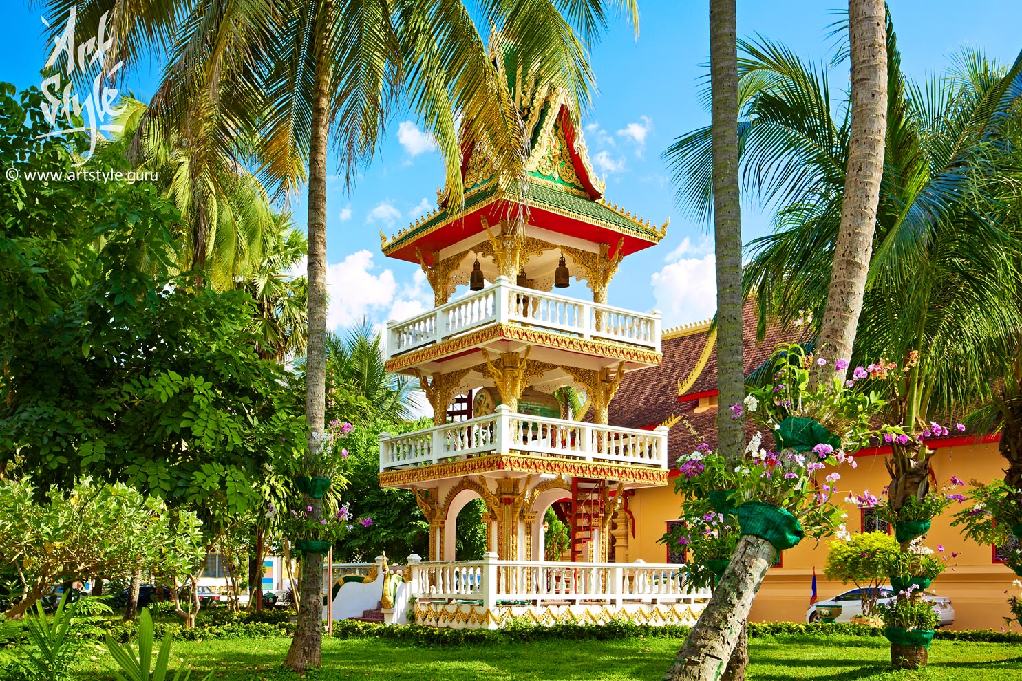 Ho kong of Wat Ong Teu Mahawihan (drum tower of Temple of the Heavy Buddha), Vientiane, Laos.