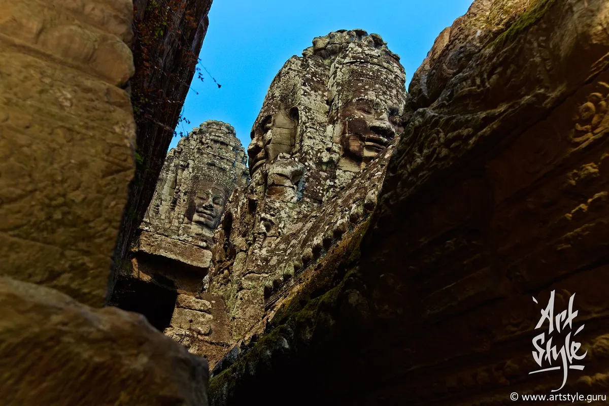 Stone heads at Angkor Wat, Siem Reap districts, Cambodia.