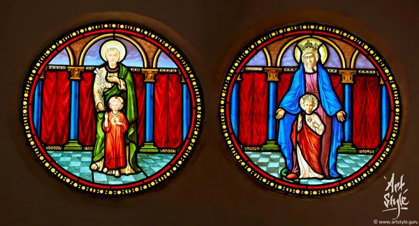 Stained glass at catholic Cathedral of the Sacred Heart, Vientiane, Laos.