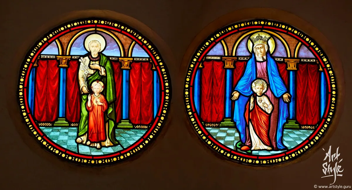 Stained glass at catholic Cathedral of the Sacred Heart, Vientiane, Laos.